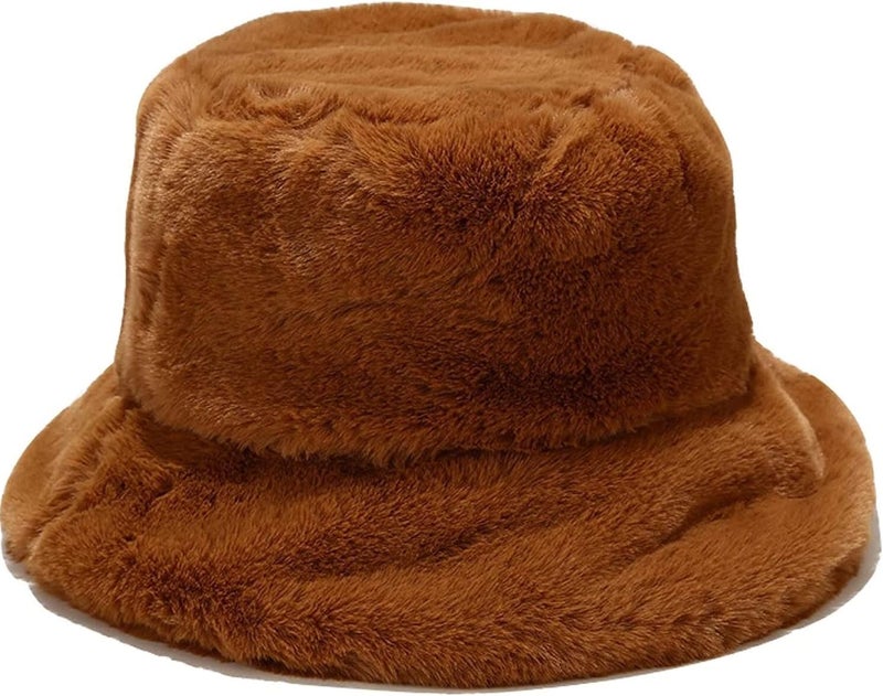 BEARUN Winter Faux Fur Furry Bucket Hat Fluffy Fuzzy Warm Hat Plush Fisherman Hat for Women Men Teens Girls - Image 1